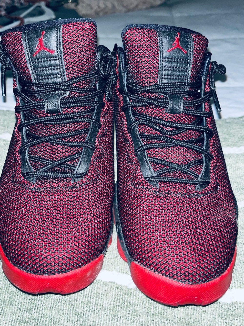 Jordan Kids Black and Red Knit High-Top Sneakers